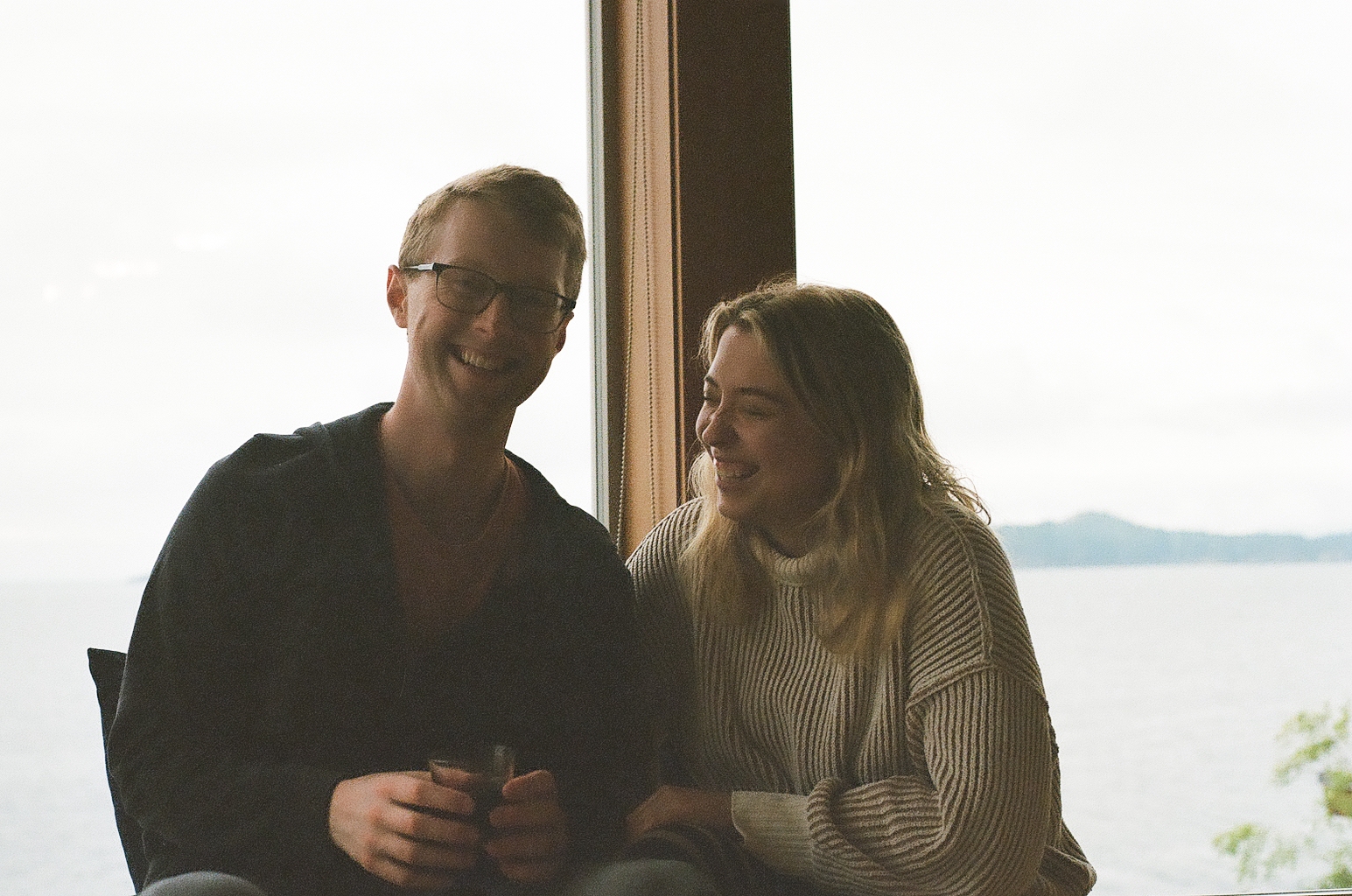 film shot of a couple laughing